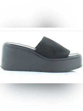 Madden Girl Wesley Platform Wedge Slide Open Toe Sandals Black Fabric Womens 8